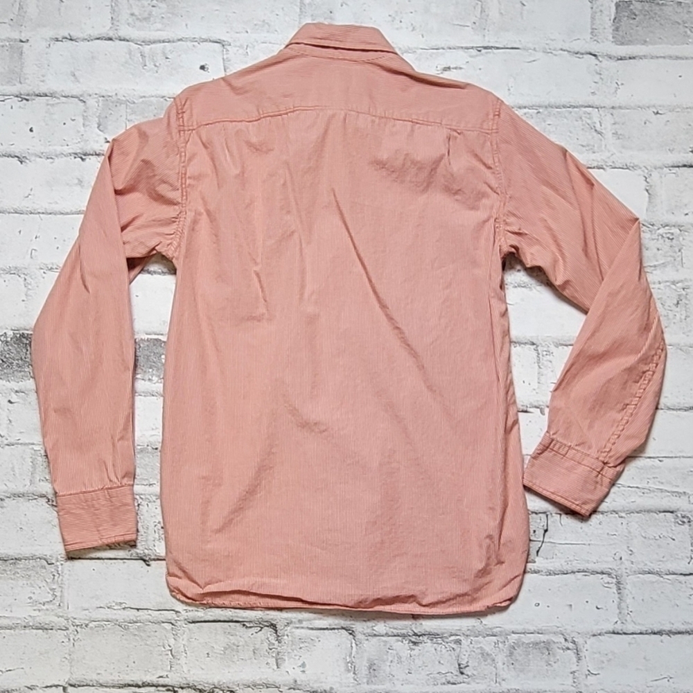 Lucky Brand Mens Button Down Shirt Small Salmon Stripe Long Sleeve Cotton - Picture 3 of 8